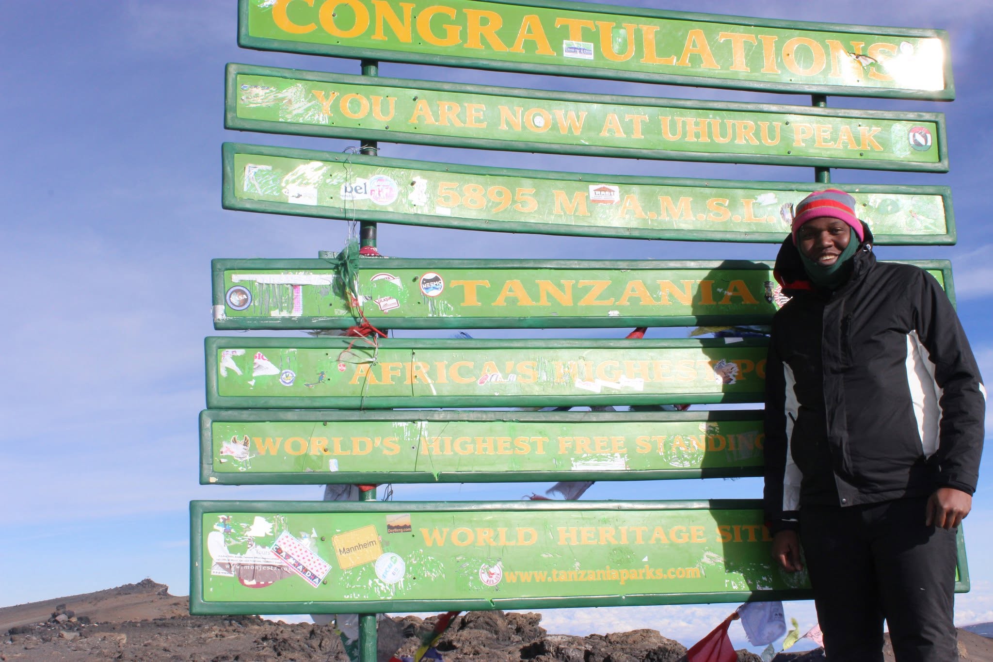 Uhuru Peak summit sign, Kilimanjaro, 5895m
